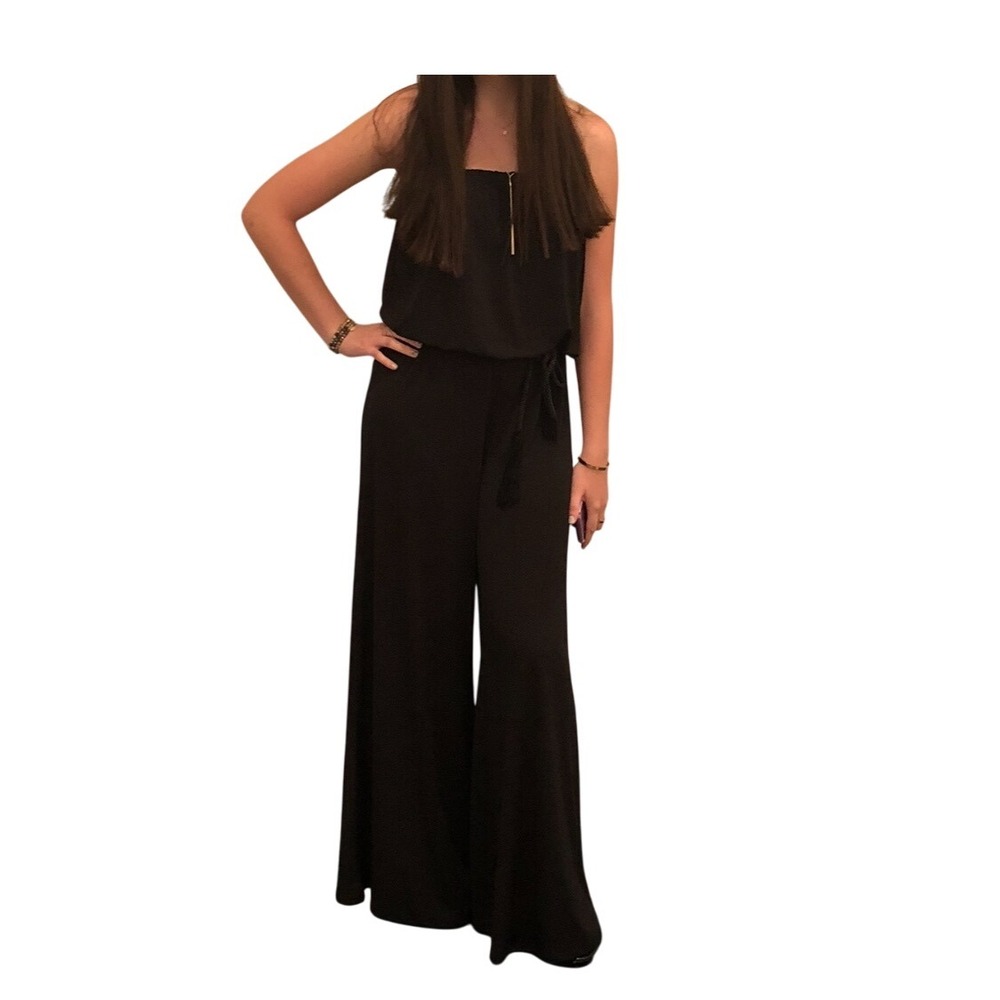 Ariella Black Jumpsuit‎ Wide Leg Strapless Drawstring Waist Size M